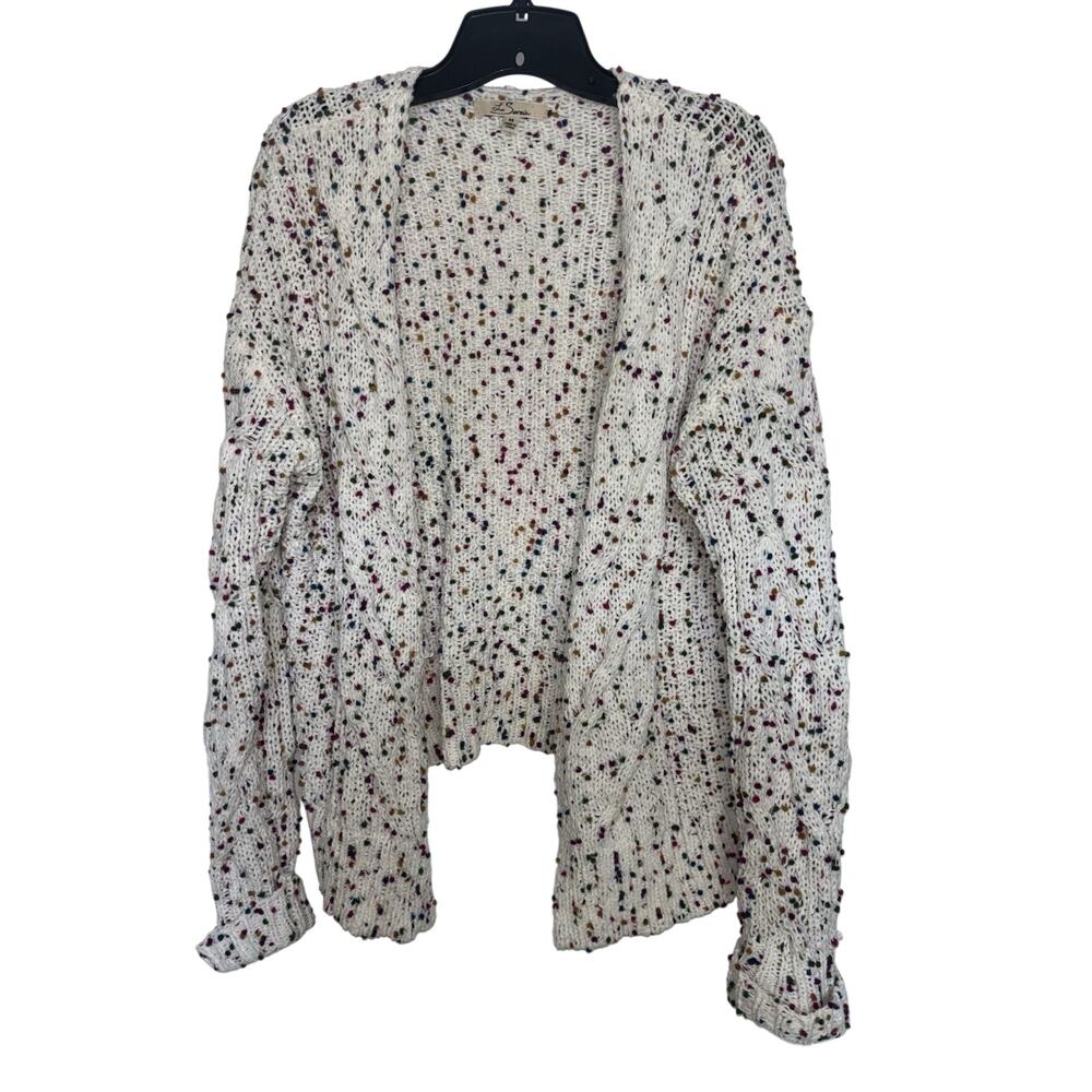 Les Serein Open Front Chunky Knit Confetti Cardigan Sweater M Cozycore